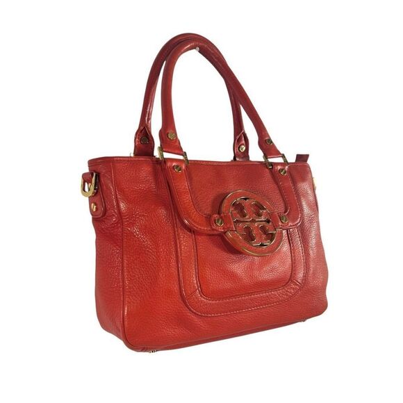 Tory Burch Red Leather Shoulder or Hand Bag w Gold detail Amanda Bag - Picture 3 of 11